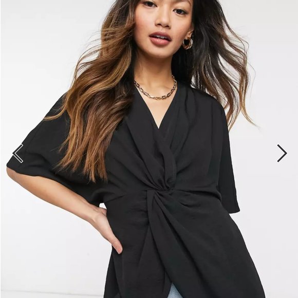 ASOS DESIGN knot front top with kimono sleeve - Picture 2 of 10